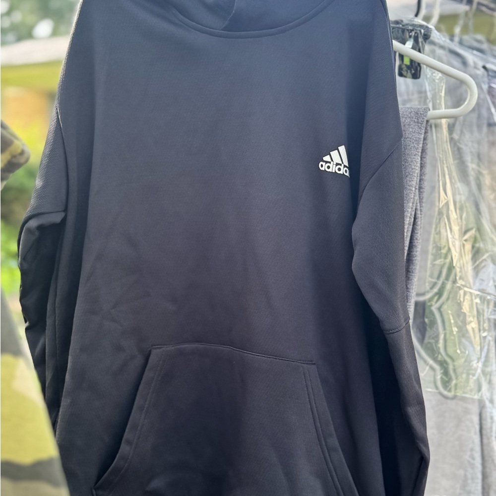 Adidas Men's Black Pullover Hoodie with White Emblem